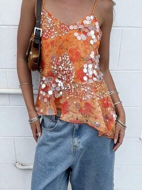 BRAND NEW orange sequin tank top